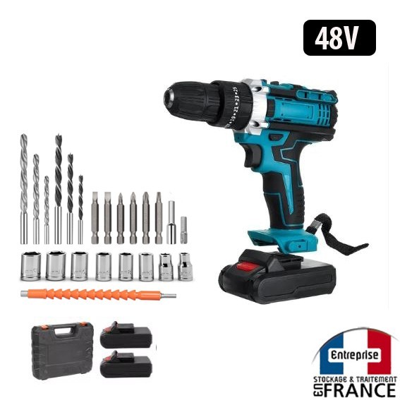 Perceuse sans fil rechargeable brushless 2 batterie 48v pour percer et visser