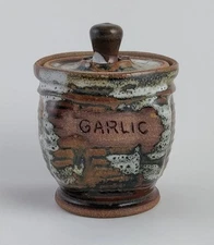 Cannery Row Hand Made Studio Pottery Garlic Keeper Jar w/Lid 