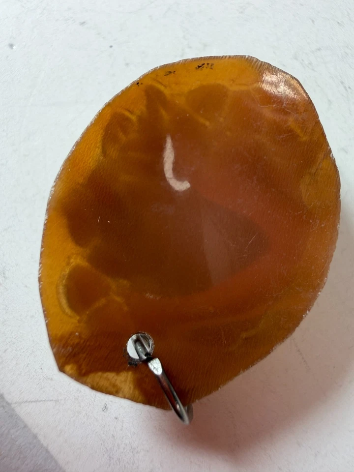 Vintage Pendant Cameo Carved Rose Brown Unmounted Flower Oval - Image 3 of 4