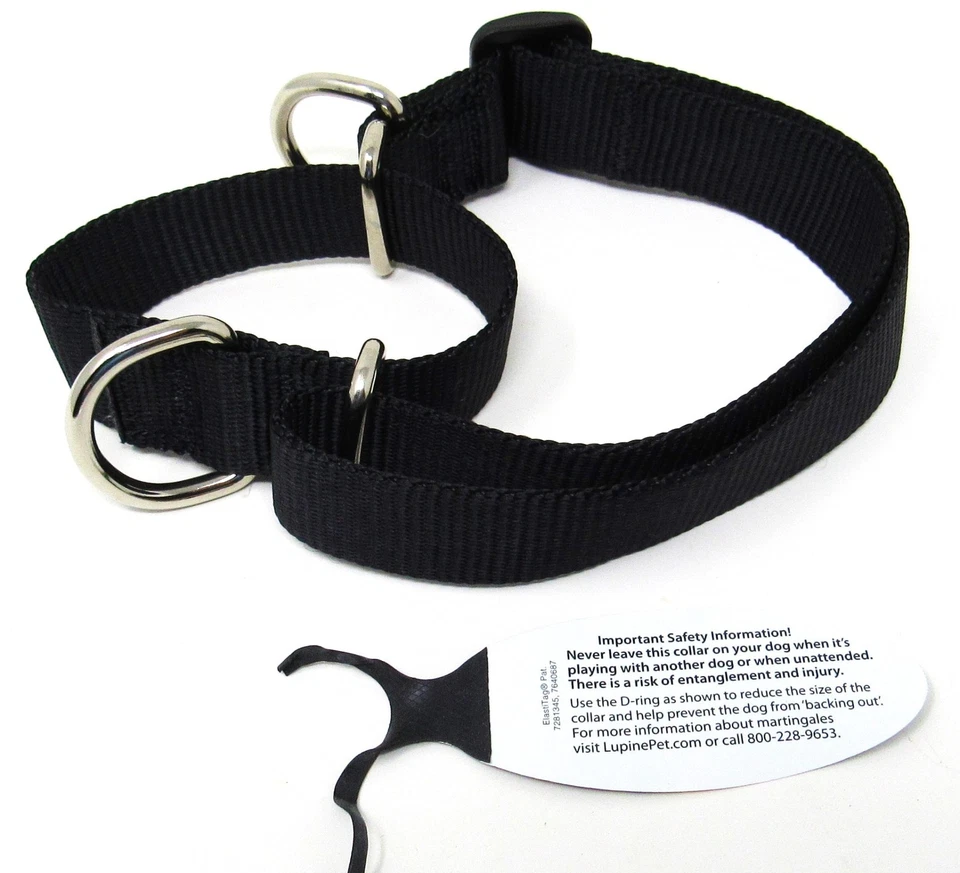 Collar de perro Lupine Basics Martingala 1" talla grande 19"-27" negro NUEVO ETIQUETA ELIMINADO Foto 2 de 4