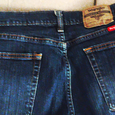 Wrangler Relaxed Fit Blue Denim Jeans Stretch 5-Pocket Zip Closure Logo