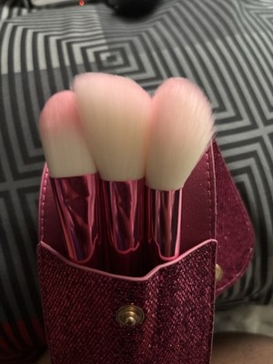 Hello Kitty Pink White Powder Brush Set Synthetic Fiber Glitter Case Standard