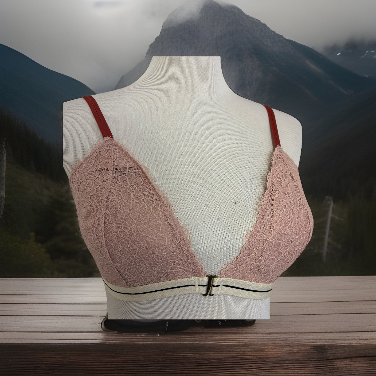 H&M Sz M Front Closure Bra Light Pink Lace Soft Floral Wireless Adjustable Strap thumbnail 6