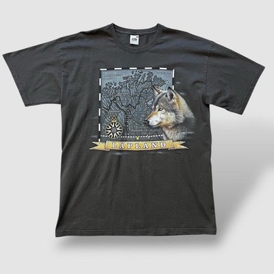 Retro Graphic T Shirt Size L Lapland Scandinavia Wolf Boxy Fit Travel Tourist