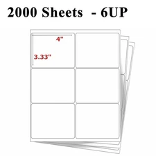 2000 Sheets 4"x3-1/3" Address Shipping Labels Self Adhesive 6 Labels per Sheet