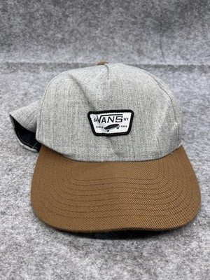 Vans Hat Cap Snap Back Mens One Size Gray Brown Twill Patch Casual Skate