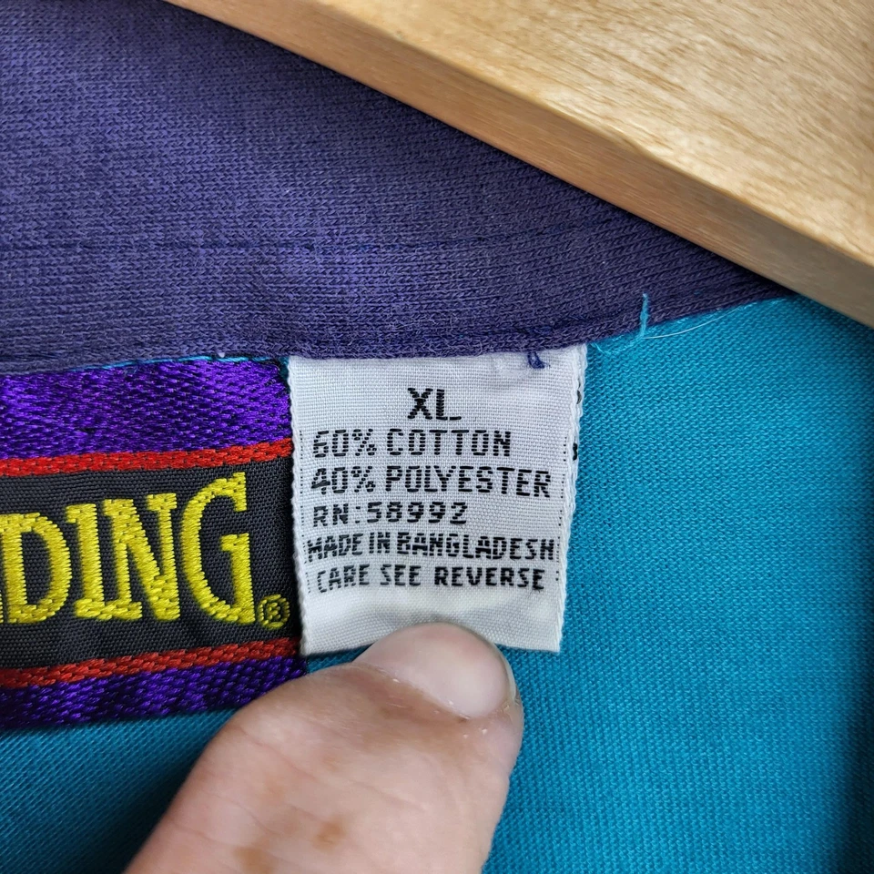 Spalding Polo Shirt Mens XL Teal Pink Navy White Striped Colorblock Pro Athletic - Image 3 of 4