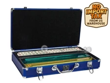 🔥 FREE SHIP White Swan Mahjong Set Ivory Tiles Blue Aluminum Case Modern Style