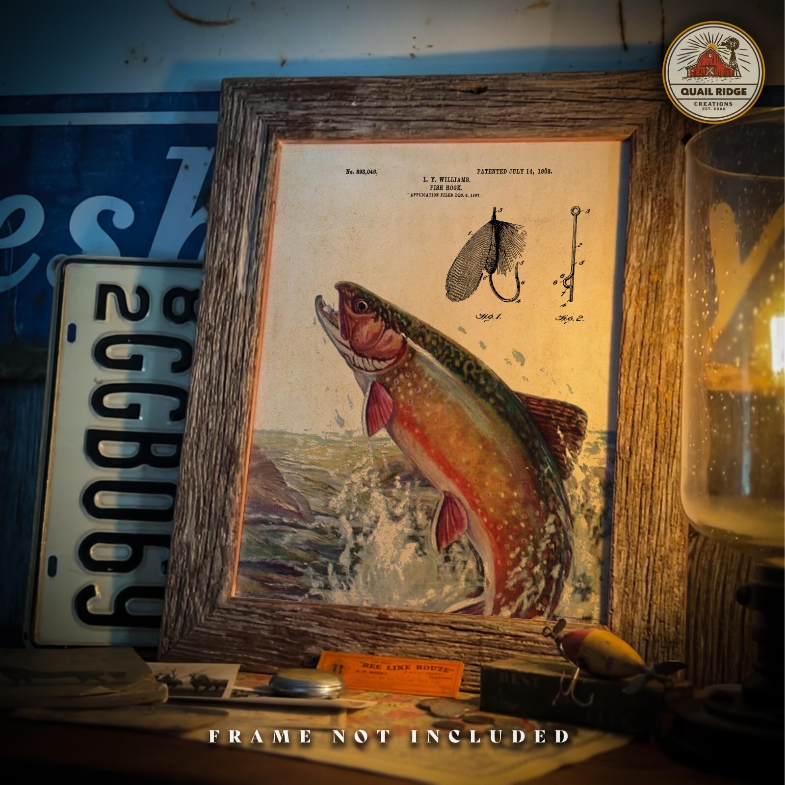 Vintage Fly Fishing Lures Patent Art Print Brook Trout Fish Cabin Wall Decor 