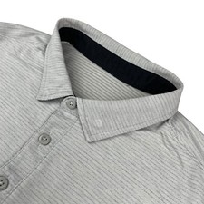 Lululemon Men's Vent Tech Short Sleeve Polo Shirt Light Gray Stripe   MEDIUM