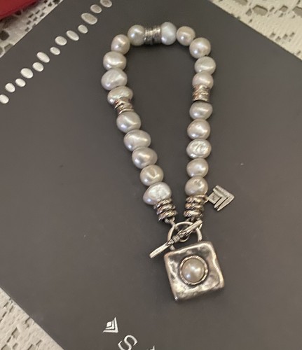 Silpada Silver Freshwater Pearl Charm Toggle Clasp Bracelet B1439 - Picture 3 of 6