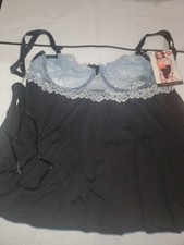 Coquette Chemise Size Small Black Baby Blue Lace