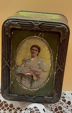 Antique Victorian woman Tetley's Choice Tea Tin Litho Advertising Box Container