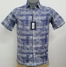 Hart Schaffner Marx Blue Geo Plaid Button Up S/S Men's Shirt NWT 95 Choose Size