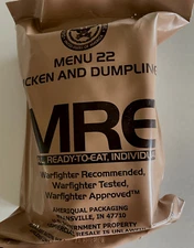 Ameriqual Collectible Ready To Eat Military MRE MENU #22  Chicken and Dumplings