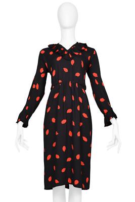 VINTAGE YVES SAINT LAURENT YSL BLACK & RED PRINT SILK DAY DRESS