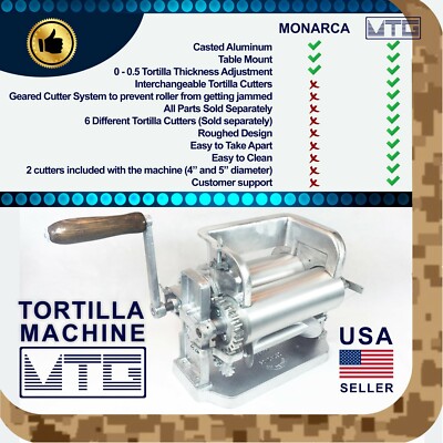 MTG Tortilla Machine Gen5 Roller Crank Full PK 2 Cutters Included 4'' and 5''