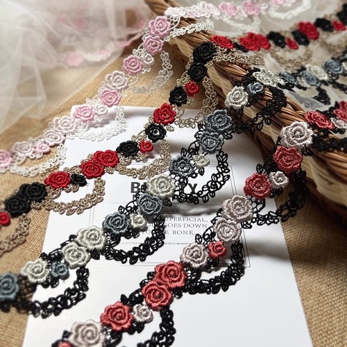 Nastro in poliestere e cotone con bordo in pizzo, larghezza 5 cm, stile vintage, bianco, bordatura in tessuto, applique ricamata, cucito, artigianato, abito da sposa, abbellimento, fai da te