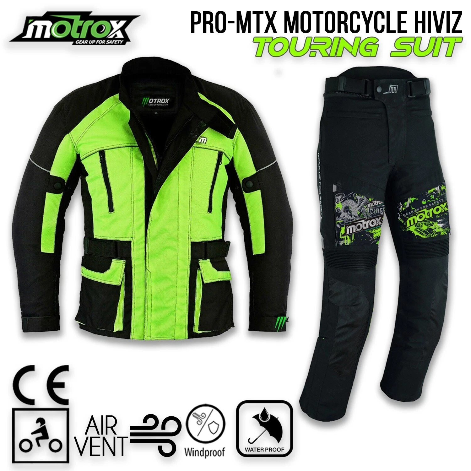 HIVIZ MOTORCYCLE TEXTILE JACKET TROUSERS CE ARMOUR MOTORBIKE SUIT