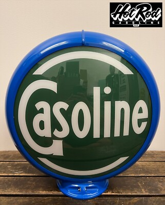 #ad GREEN GASOLINE Reproduction 13.5quot; Gas Pump Globe Blue Body $175.00