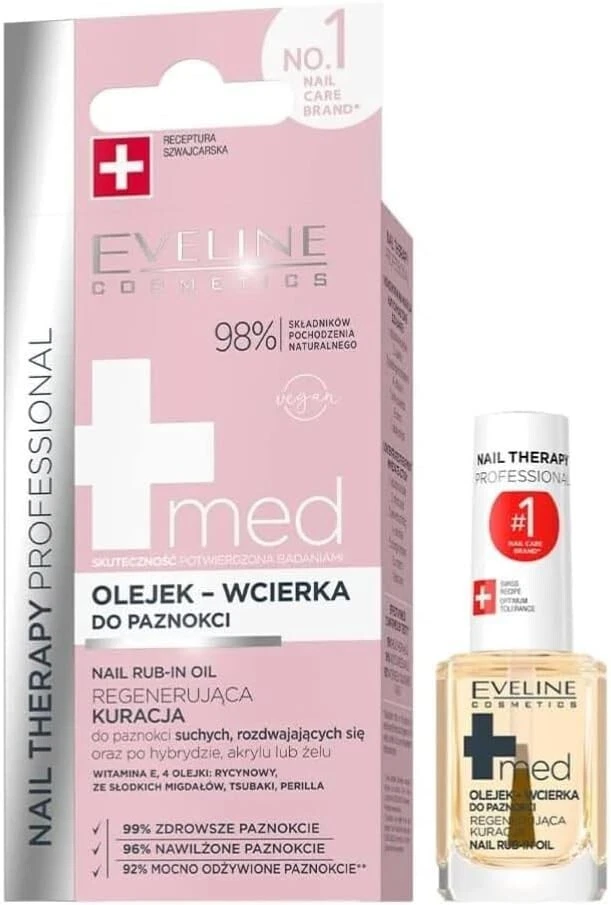 EVELINE COSMETICS Eveline Nail Therapy MED+ Rub-In Oil for Nails & Cuticles 12ml – Vegan