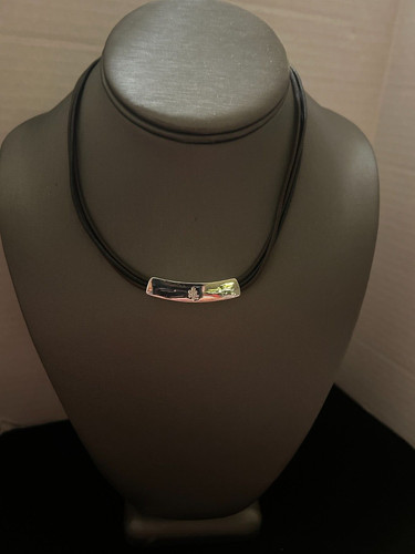 Ralph Lauren 3 Strand Leather Cord Silver Tone Pendant Choker Necklace 14"