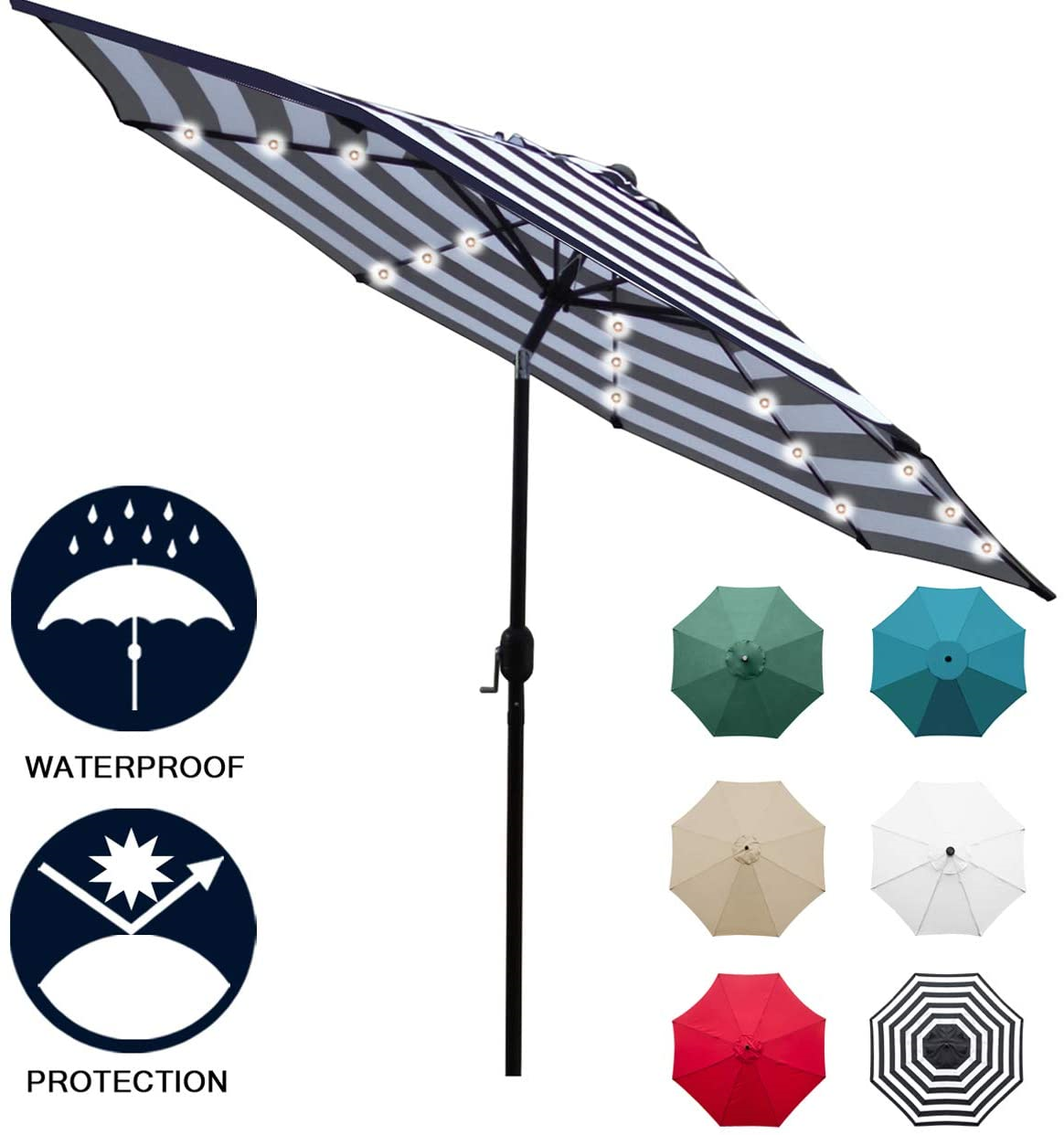 Sunnyglade 9u0026#039; Solar 24 LED Lighted Patio Umbrella with 8 Ribs/Tilt  Adjustment | eBay