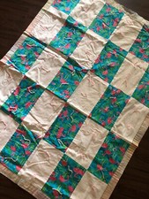 Handmade Baby Lap Quilt 37  X 48-1/2  Flamingo Fabric Pastel Colors On Back