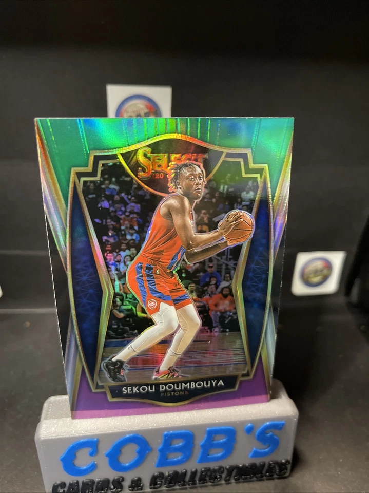 Sekou Doumbouya 2020-21 Select Premier Level Green White Purple Prizm Pistons - Image 2 of 4