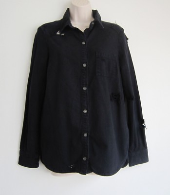 Paige Denim Women's Button Down Distressed Ripped Black