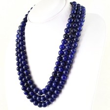 833.50 CTS EARTH MINED 3 LINE RICH BLUE SAPPHIRE ROUND SHAPE BEADS NECKLACE