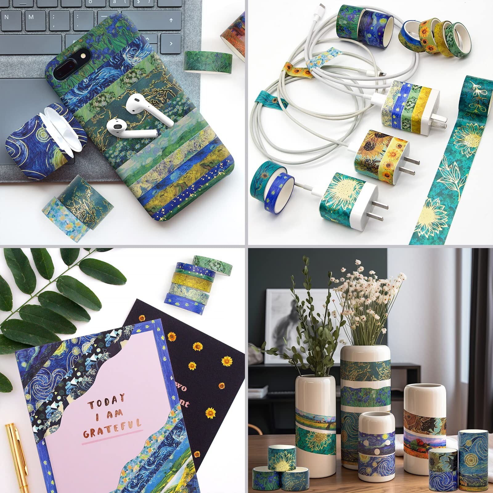 Washi Tape Set, 36 Rolls Van Gogh Vintage Gold Washy Tape, Wide Decorative Ta...