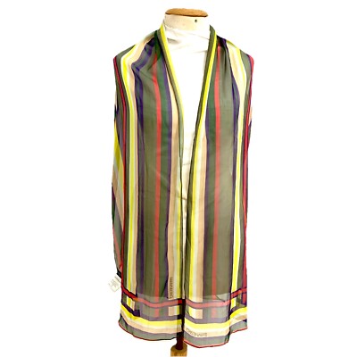 Cristinaeffe Milano Silk Blend Scarf 76''x15'' Striped Sheer Wrap Italy Multic#A93