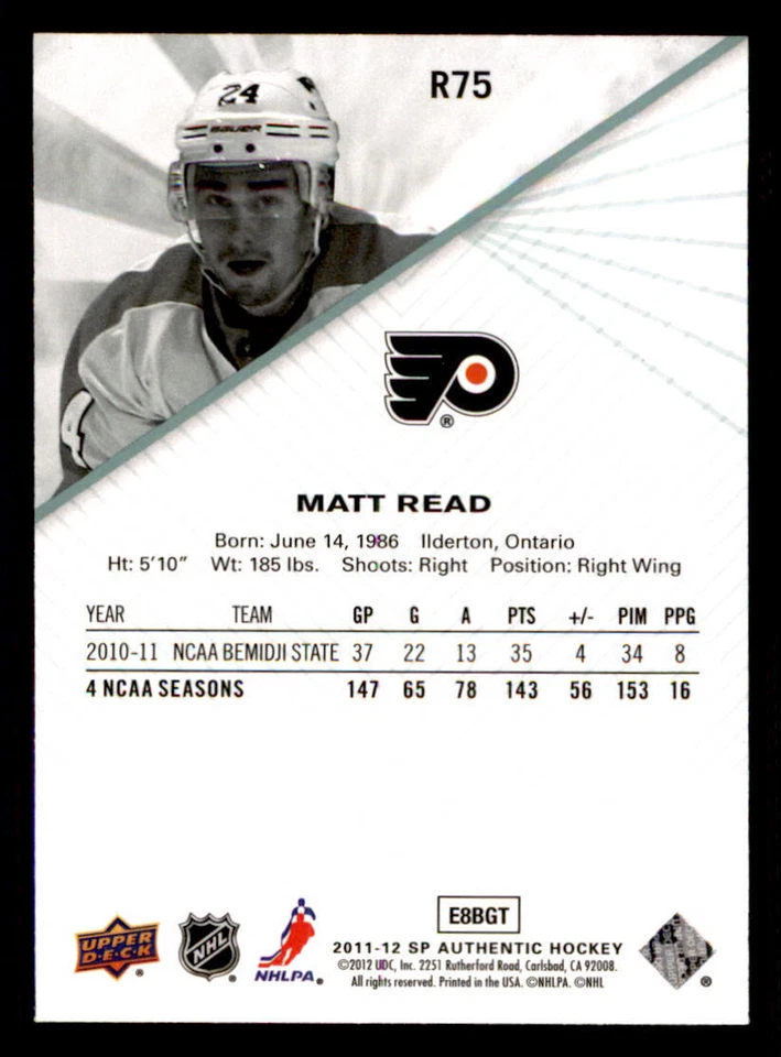 2011-12 SP Authentic Rookie Extended #R75 Matt Read - Image 2 of 2