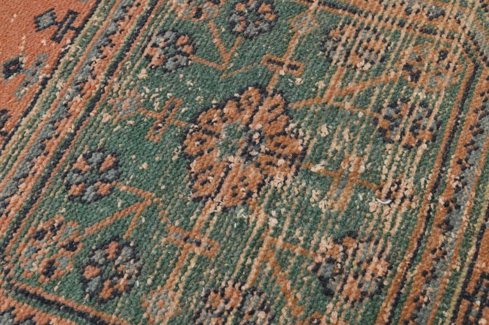 Alfombra de corredor turca vintage 2x12 pies lana anatolia hecha a mano pasillo Oushak NARANJA Foto 4 de 4