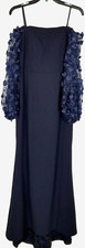 Eliza J Off the Shoulder 3D Floral Sleeve Scuba Crepe Evening Dress Size 8 Navy