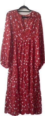 ASOS DESIGN Tiered Long Sleeve Smock Maxi Dress Floral Red
