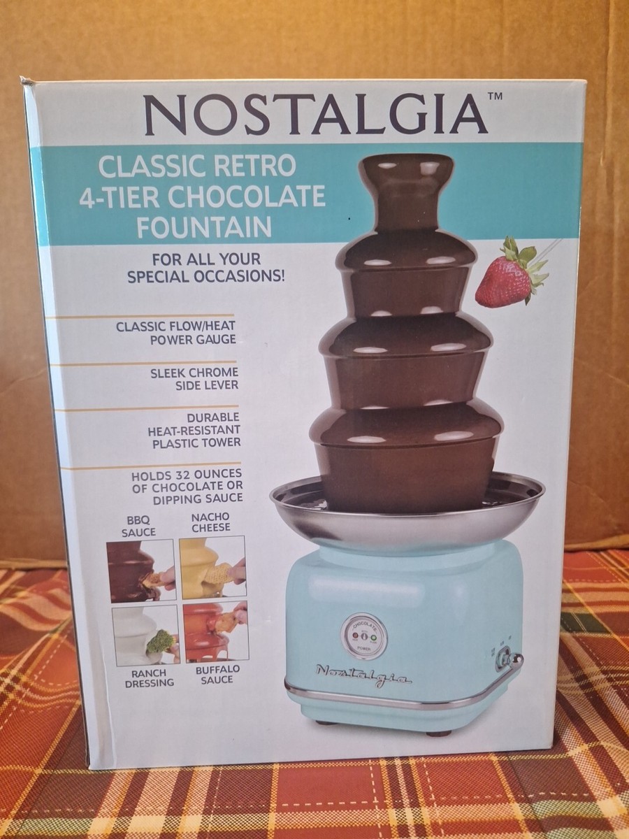 Nostalgia Chocolate Fondue Fountain Aqua Plastic Base Cord Storage