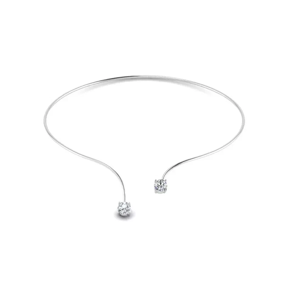 Collar único de cuello abierto redondo de 1 quilate con diamantes creados en laboratorio enchapado en oro blanco de 14 k Foto 2 de 4