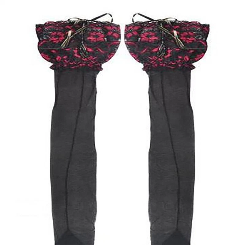 Sexy Liga de Encaje Para Mujer Top Medias Transparentes Negras Sujeta Sexy Medias de Encaje Foto 4 de 4