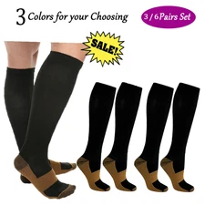 Pack of 3 Copper Compression Socks 20-30mmHg Graduated Support Mens Womens