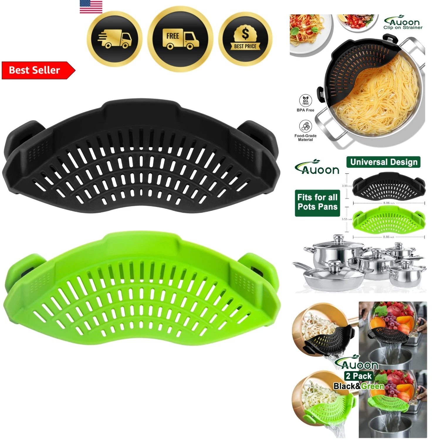Silicone Clip On Strainer for Pots Pans Draining Pasta Grease Kitchen Colander
