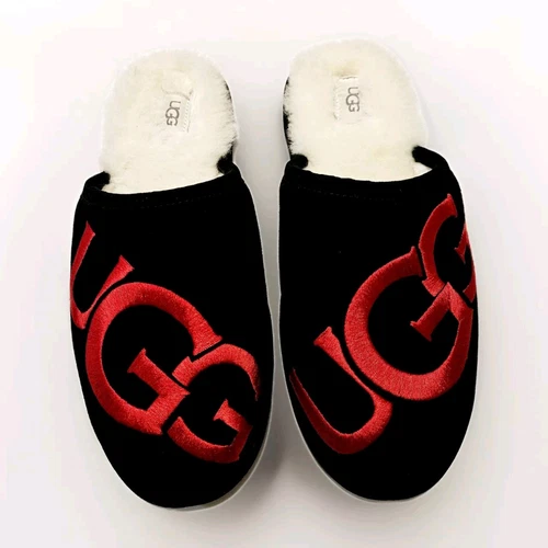 UGG Scuff Logo Scamosciato Lana Interno Taglia 11 Ciabatte Uomo Sandali Nero