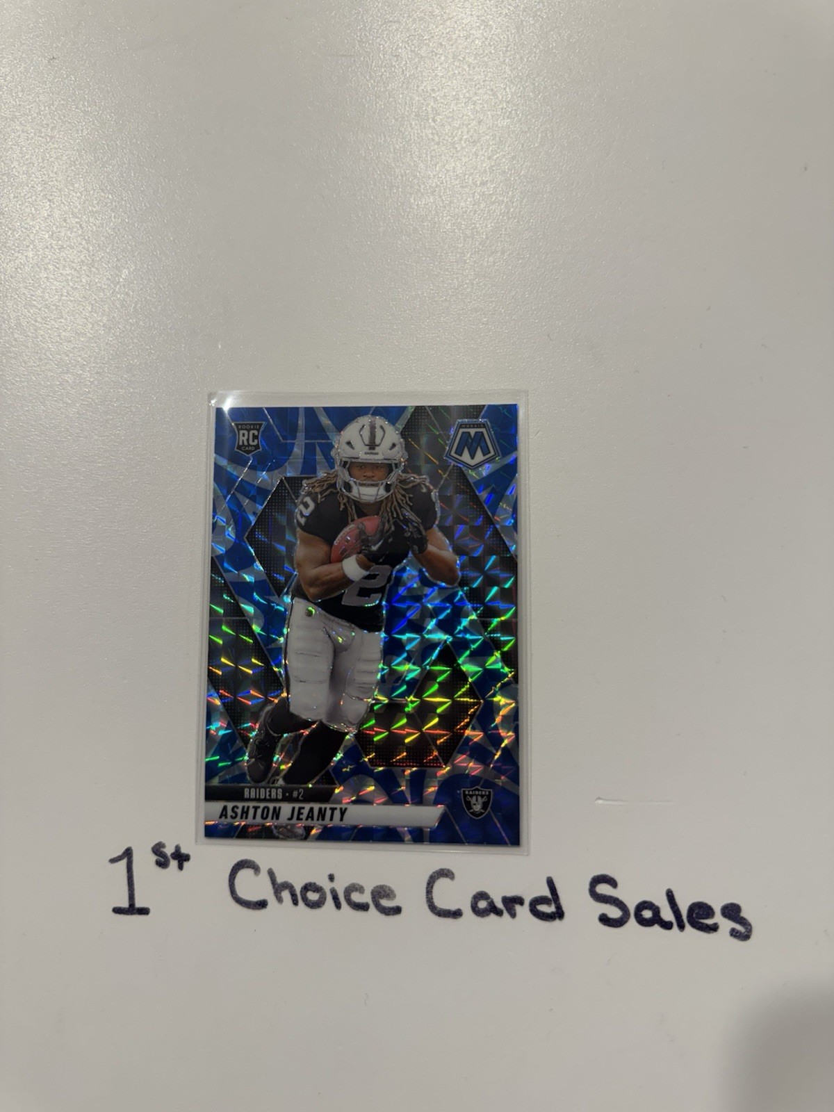 2025 Panini Mosaic Ashton Jeanty Blue Reactive Mega Exclusive RC #345 Raiders