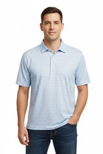 Collars Co Shirt Mens Medium White Blue Polo Dress Collar Performance Golf Check