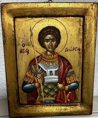 Handgemalte Ikone Heiliger Georg   Anton Theodorakis Kreta 1993   Blattgold