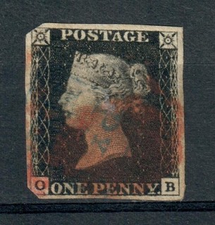 GB 1840 1d Black OB Lettering Used with Red MX & Penny Post Cancel in Blue
