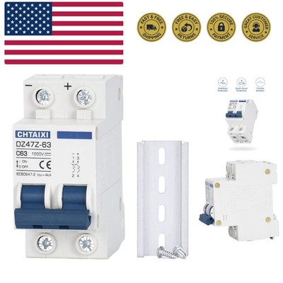 DC Miniature Circuit Breaker, 2 Pole 1000V 63 Amp Isolator for Solar PV Syste...