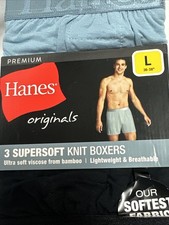 Hanes Originals Premium Men's SuperSoft Knit Boxer Underwear 3-Pack Large 36-38"