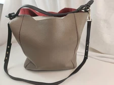 Authentic Furla Shoulder Bag Handbag Multicolor Leather Crossbody Gray Red Strap